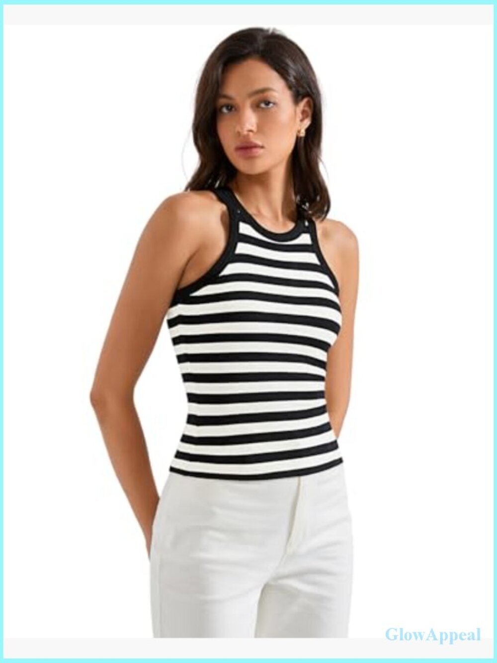Padded Ribbed Tank Tops High Neck Racerback Built In Bra - Picture 5 of 7